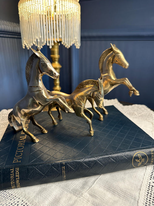 Vintage Brass Horse Figurines Set of 3 | Mid Century Horse Statues | Solid Brass Decor | Equestrian Home Decor | Farmhouse Shelf Accent