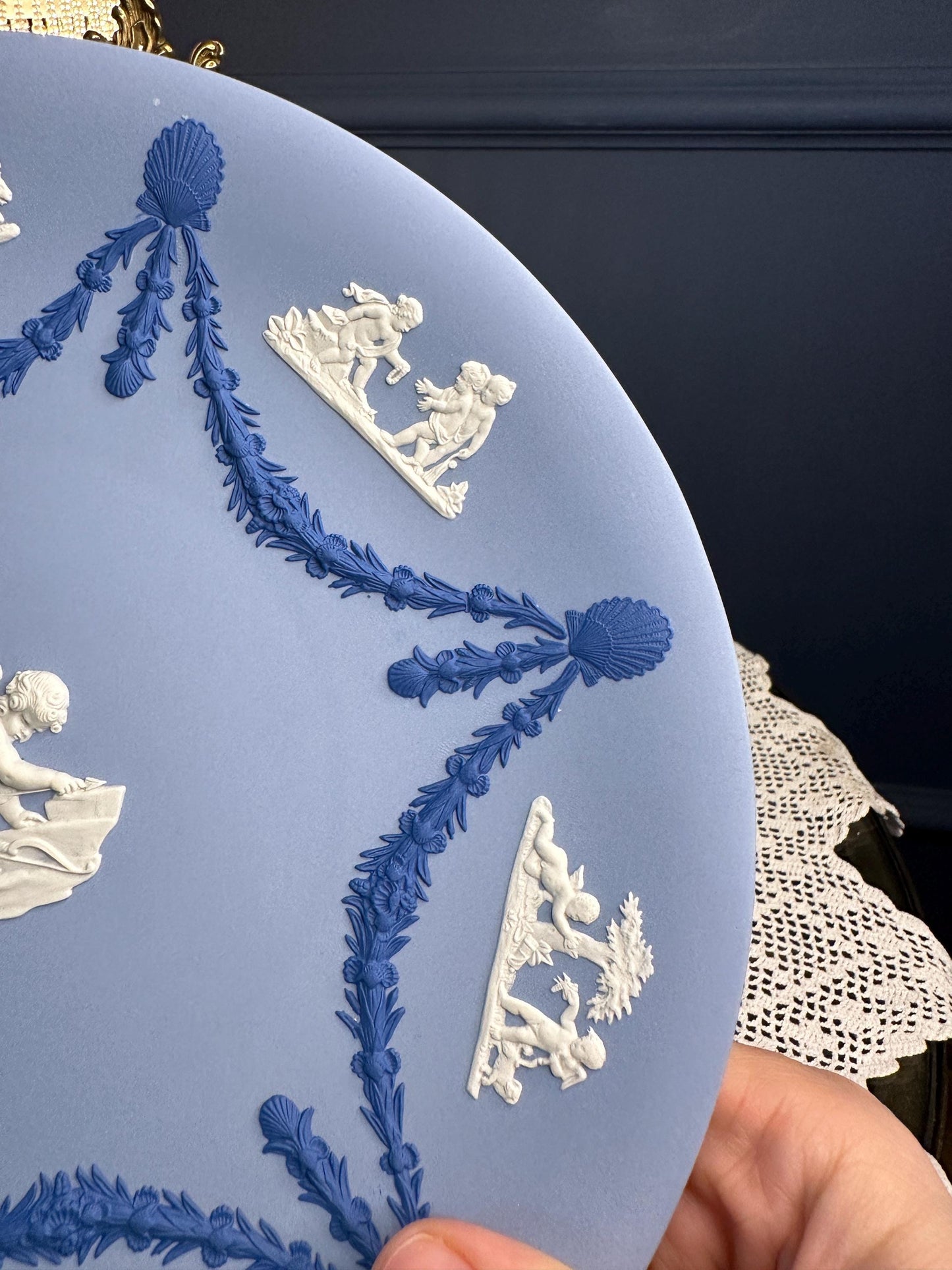 Wedgwood Jasperware Tri Colour Cake Plate Cupid  Sharpening His Arrow