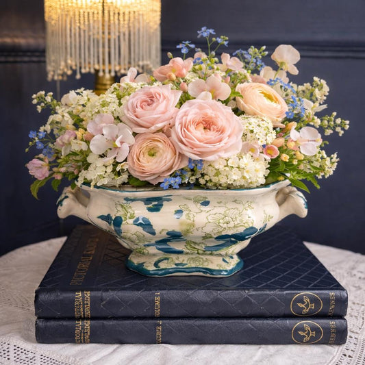 Antique Mason’s Chartreuse Rose Bowl with Frog | Ironstone Floral Centerpiece Vase | Vintage English Pottery Planter | Cottage Decor