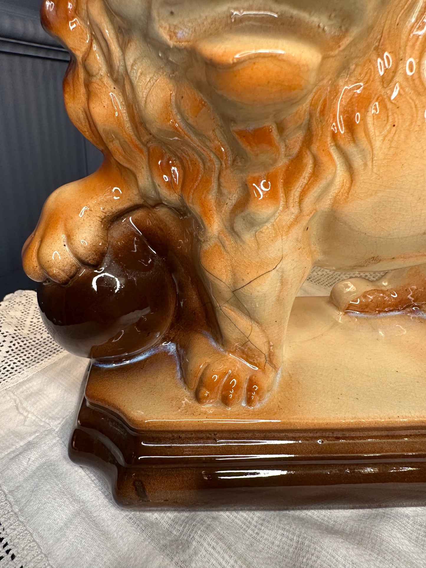 Antique Staffordshire Lion Figurines Pair | Victorian Ceramic Lions Medici Style | English Pottery Lion Statues | Mantel Fireplace Decor