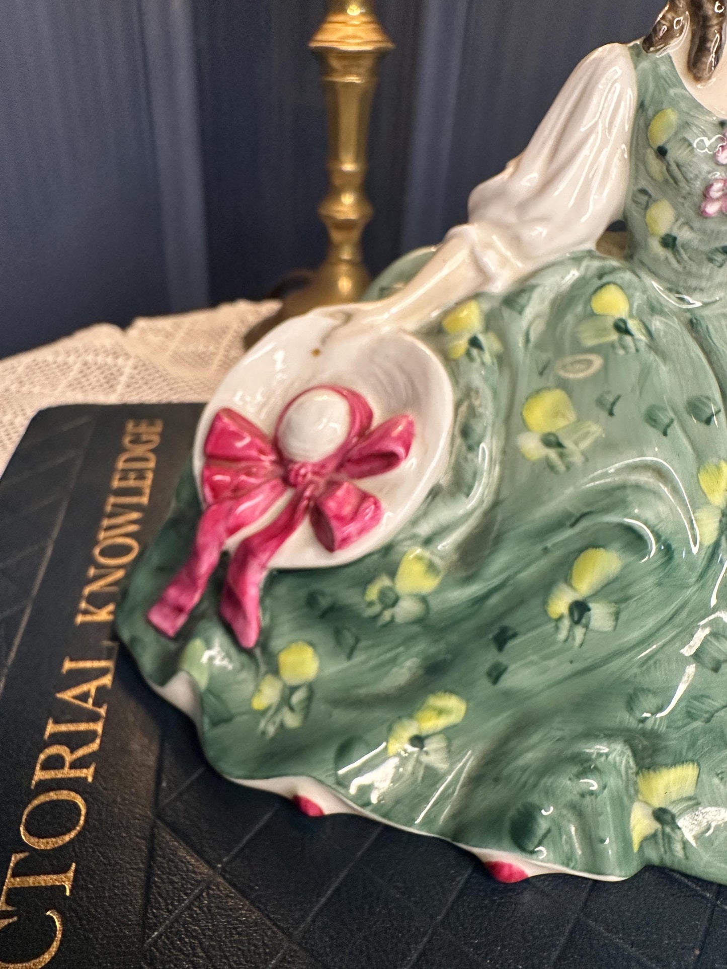 Royal Doulton Elyse Figurine HN2474 Peggy Davies Vintage Bone China Lady Figure Green Dress Collectible England 1971