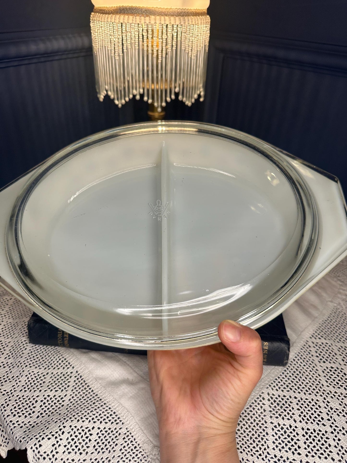Vintage Pyrex Divided Casserole Dish with Lid, Yellow Snowflake Pyrex, Mid Century Glass Bakeware, Retro Serving Dish MCM Kitchen