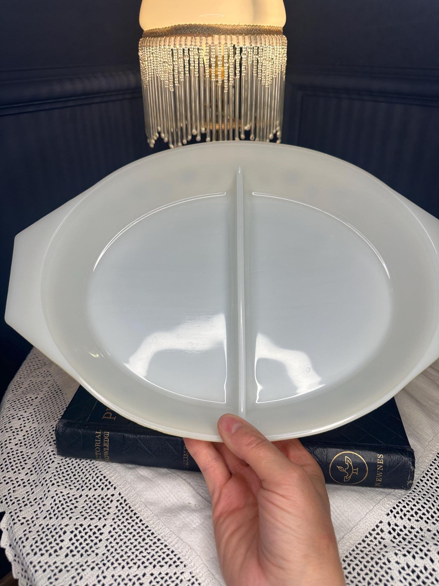 Vintage Pyrex Divided Casserole Dish with Lid, Yellow Snowflake Pyrex, Mid Century Glass Bakeware, Retro Serving Dish MCM Kitchen
