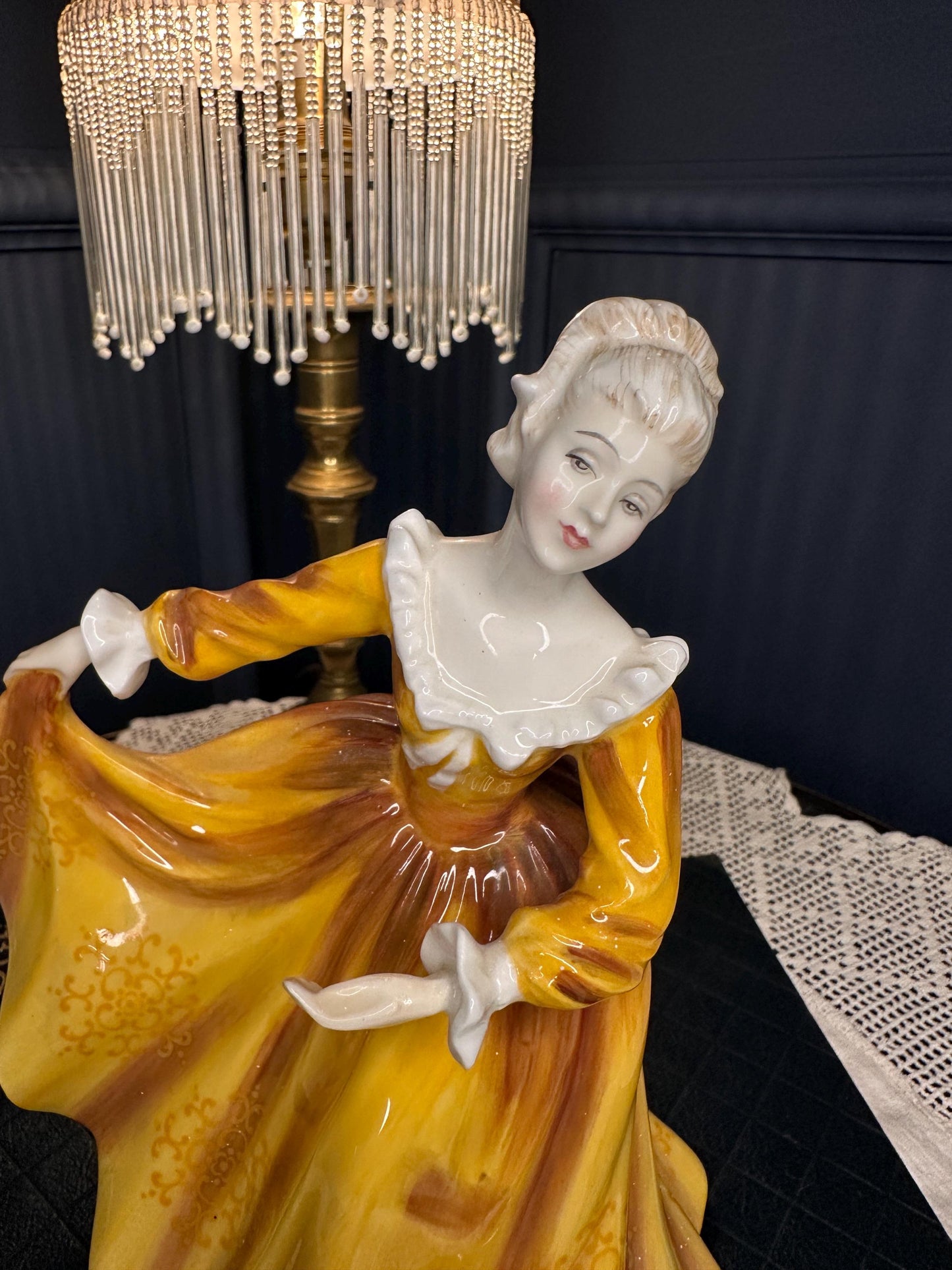 Royal Doulton "Kirsty" HN 2381 Vintage Bone China Figurine | 1970 Peggy Davies Classic | Mustard Yellow Gown | Collectible English Porcelain