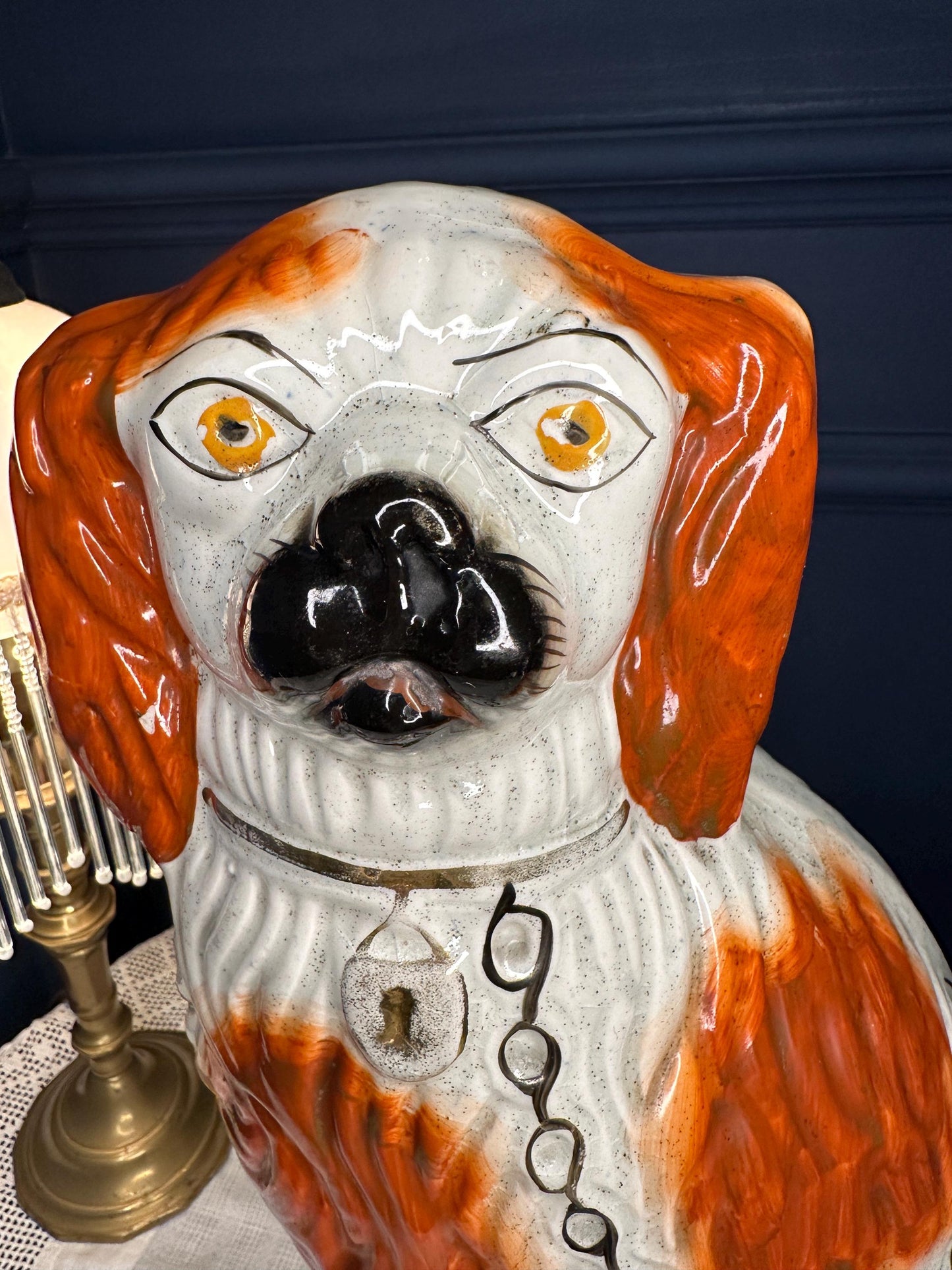 Antique Staffordshire Style Spaniel Dog Figurine – Single Victorian Revival Mantel Dog