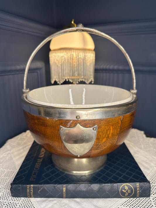 Mid Century Ice Bucket Wood and Metal, Vintage Barware Bowl, Hollywood Regency Champagne Bucket, Retro Entertaining Decor