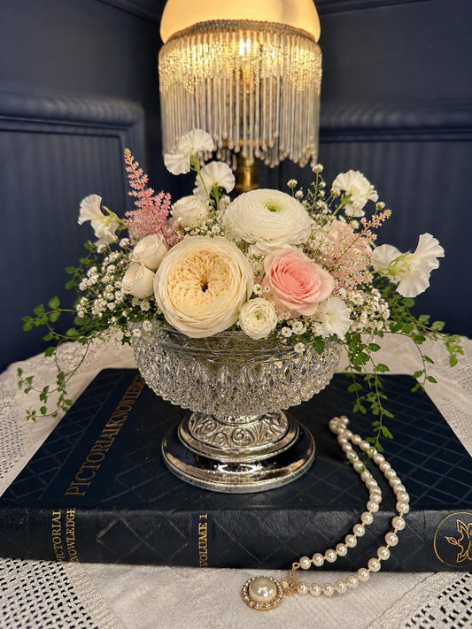 Vintage Rose Bowl Frog Vase, Silver Pedestal Floral Arranger, Cut Glass Flower Bowl, Cottagecore Centerpiece Decor
