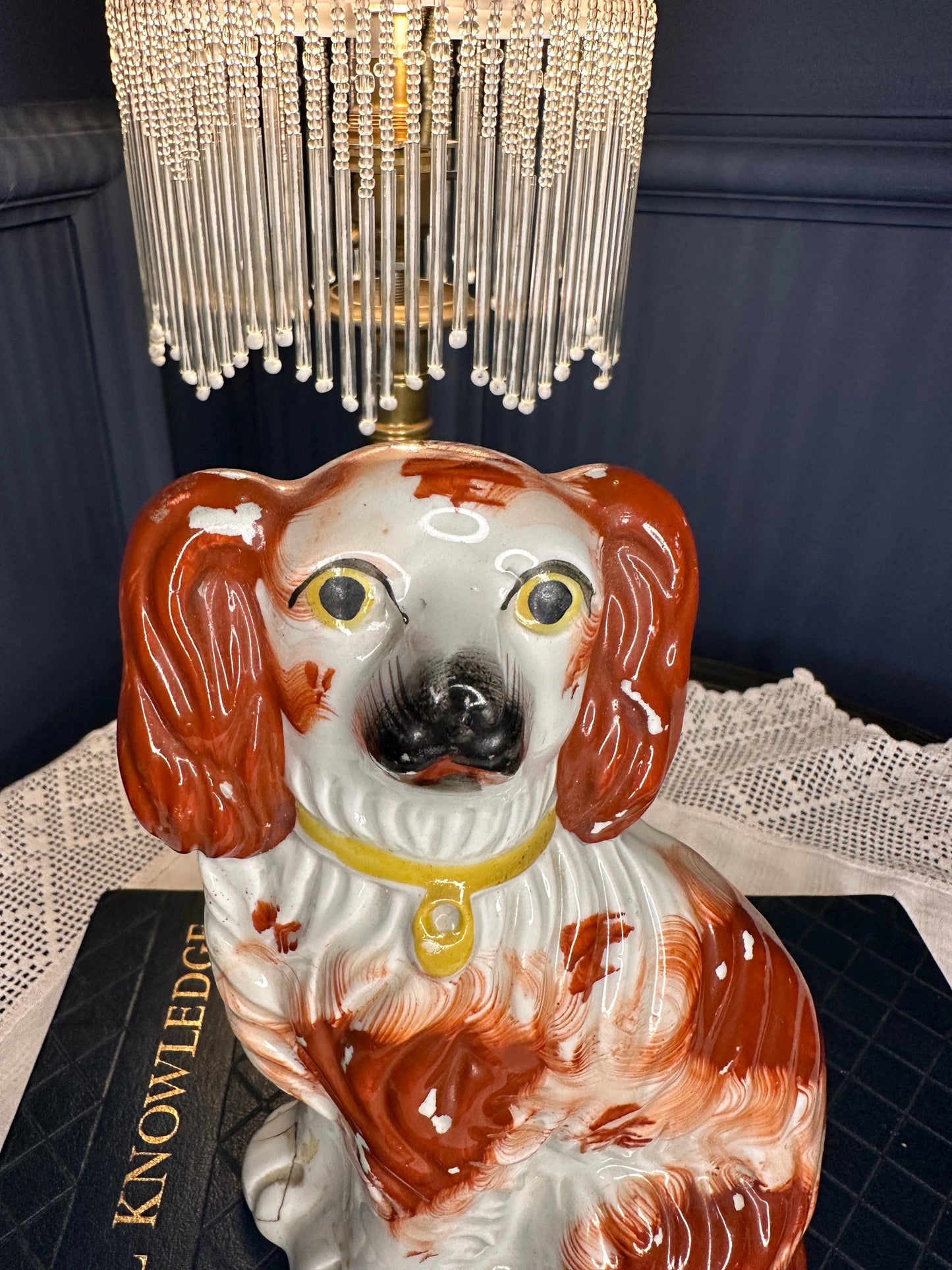 Antique Flatback Staffordshire Spaniel Dog Figurine Victorian Mantel Dog